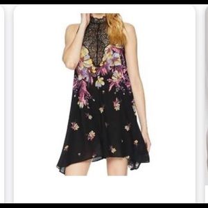 Free people black and pink lace dress.